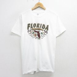 L★古着 半袖 ビンテージ Tシャツ メンズ 90年代 90s フロリダ 地図 コットン クルーネック USA製 白 ホワイト 24apr16 中古
