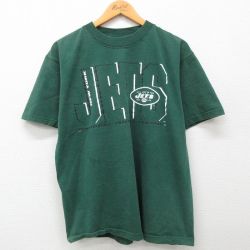 L★古着 マジェスティック 半袖 ビンテージ Tシャツ メンズ 90年代 90s NFL ニューヨークジェッツ コットン クルーネック 緑 グリーン アメフト スーパーボウル 24apr18 中古