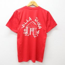 L★古着 半袖 ビンテージ Tシャツ メンズ 90年代 90s 家 クルーネック 赤 レッド 24apr20 中古