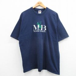 XL★古着 フルーツオブザルーム 半袖 ビンテージ Tシャツ メンズ 00年代 00s マートルビーチ 刺繍 大きいサイズ コットン クルーネック 紺 ネイビー 24may06 中古