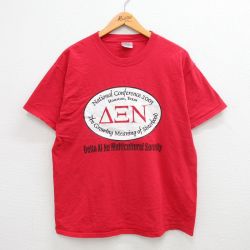 XL★古着 ヘインズ Hanes 半袖 ビンテージ Tシャツ メンズ 00年代 00s テキサス ギリシャ文字 コットン クルーネック 赤 レッド 24may06 中古