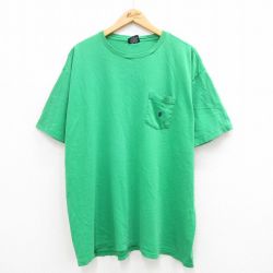 XL★古着 ラルフローレン Ralph Lauren 半袖 ブランド ビンテージ Tシャツ メンズ 90年代 90s ワンポイントロゴ 胸ポケット付き 大きいサイズ コットン クルーネック USA製 緑 グリーン 【spe】 24may08 中古