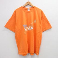 XL★古着 半袖 ビンテージ Tシャツ メンズ 00年代 00s THE WALK 足跡 大きいサイズ コットン クルーネック オレンジ 24may08 中古