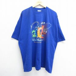 【20%OFF】XL★古着 半袖 ビンテージ Tシャツ メンズ 00年代 00s ディズニー DISNEY ミッキー MICKEY MOUSE 大きいサイズ コットン クルーネック 青 ブルー 24may10 中古