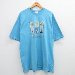 ヘインズ 00s 半袖Tシャツ バナナヨットヤシの木 ライトブルー XL | 古着