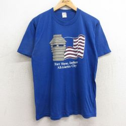L★古着 半袖 ビンテージ Tシャツ メンズ 80年代 80s 星条旗 クルーネック USA製 青 ブルー 24may11 中古