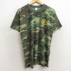 L★古着 半袖 ビンテージ Tシャツ メンズ 80年代 80s シカ ジョージタウン クルーネック USA製 濃緑 グリーン 迷彩 24may11 中古