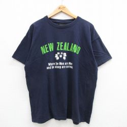 XL★古着 半袖 ビンテージ Tシャツ メンズ 00年代 00s ニュージーランド 羊 大きいサイズ コットン クルーネック 紺 ネイビー 24may13 中古