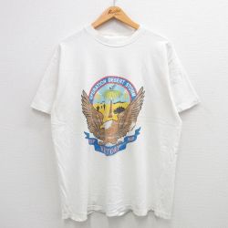 XL★古着 ヘインズ Hanes 半袖 ビンテージ Tシャツ メンズ 90年代 90s 湾岸戦争 ワシ コットン クルーネック USA製 白 ホワイト 24may14 中古