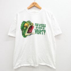 XL★古着 半袖 ビンテージ Tシャツ メンズ 00年代 00s 魚 コットン クルーネック 白 ホワイト 24may14 中古