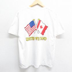 L★古着 ヘインズ Hanes 半袖 ビンテージ Tシャツ メンズ 00年代 00s 星条旗 国旗 クルーネック 白 ホワイト 24may15 中古