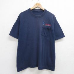 XL★古着 半袖 ビンテージ Tシャツ メンズ 00年代 00s BSC America 刺繍 胸ポケット付き 大きいサイズ クルーネック 紺 ネイビー 24may16 中古