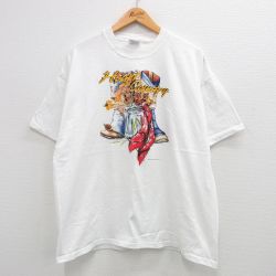 XL★古着 ヘインズ Hanes 半袖 ビンテージ Tシャツ メンズ 00年代 00s 花 ウエスタンブーツ 大きいサイズ コットン クルーネック 白 ホワイト 24may16 中古