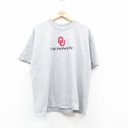 XL★古着 半袖 ビンテージ Tシャツ メンズ 00年代 00s テニス 大きいサイズ クルーネック グレー 霜降り 24may16 中古