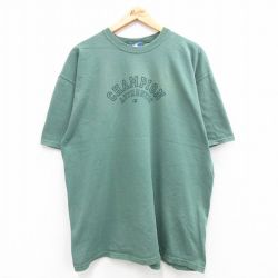 【50%OFF】XL★古着 チャンピオン champion 半袖 ビンテージ Tシャツ メンズ 00年代 00s ビッグロゴ 大きいサイズ コットン クルーネック 緑 グリーン 24may20 中古