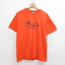 L★古着 ジャージーズ 半袖 ビンテージ Tシャツ メンズ 90年代 90s バハマ 刺繍 コットン クルーネック USA製 オレンジ 24may20 中古
