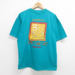 L★古着 ビューグルボーイ 半袖 ビンテージ Tシャツ メンズ 90年代 90s 30HOUR FAMINE コットン クルーネック USA製 青緑 【spe】 24may20 中古