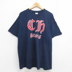 【50%OFF】XL★古着 半袖 ビンテージ Tシャツ メンズ 00年代 00s ch strong 大きいサイズ コットン クルーネック 紺 ネイビー 24may20 中古
