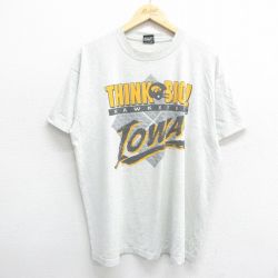 XL★古着 フルーツオブザルーム 半袖 ビンテージ Tシャツ メンズ 90年代 90s アイオワホーキーズ 大きいサイズ クルーネック USA製 薄グレー 霜降り 24may20 中古
