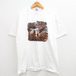 XL★古着 ヘインズ Hanes 半袖 ビンテージ Tシャツ メンズ 00年代 00s シカ コットン クルーネック 白 ホワイト 24may20 中古