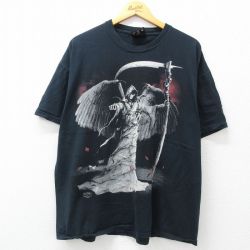 【50%OFF】XL★古着 半袖 ビンテージ Tシャツ メンズ 00年代 00s 死神 大きいサイズ コットン クルーネック 黒 ブラック 24may21 中古