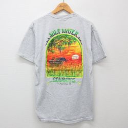 L★古着 ジャージーズ 半袖 ビンテージ Tシャツ メンズ 00年代 00s ソルトウォーターカウボーイ 釣り クルーネック 薄グレー 霜降り 24may22 中古