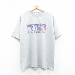 XL★古着 半袖 ビンテージ Tシャツ メンズ 90年代 90s USAロゴ 星条旗 大きいサイズ コットン クルーネック USA製 グレー 霜降り 24may23 中古