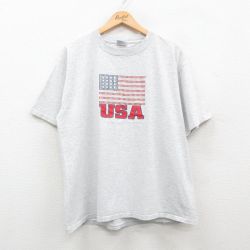 XL★古着 All Sport 半袖 ビンテージ Tシャツ メンズ 00年代 00s USAロゴ 星条旗 クルーネック 薄グレー 霜降り 24may23 中古