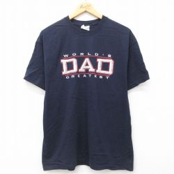 L★古着 ヘインズ Hanes 半袖 ビンテージ Tシャツ メンズ 00年代 00s DAD コットン クルーネック 紺 ネイビー 24may23 中古