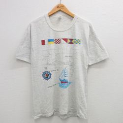 L★古着 半袖 ビンテージ Tシャツ メンズ 90年代 90s 地図 船 ジャマイカ コットン クルーネック 薄グレー 霜降り 24may24 中古