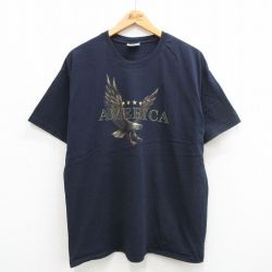 XL★古着 ヘインズ Hanes 半袖 ビンテージ Tシャツ メンズ 00年代 00s ワシ アメリカ コットン クルーネック 紺 ネイビー 24may24 中古
