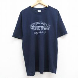 L★古着 半袖 ビンテージ Tシャツ メンズ 00年代 00s フットボール コットン クルーネック 紺 ネイビー 24may25 中古