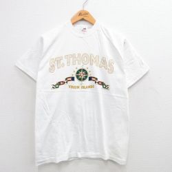 M★古着 フルーツオブザルーム 半袖 ビンテージ Tシャツ メンズ 90年代 90s セントトーマス コンパス コットン クルーネック USA製 白 ホワイト 24may25 中古