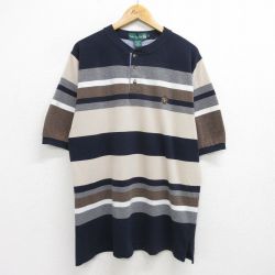 90s 半袖Tシャツ ヘンリーネック ネイビーボーダー XL | 古着