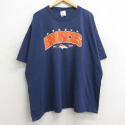 XL★古着 半袖 ビンテージ Tシャツ メンズ 00年代 00s NFL デンバーブロンコス 大きいサイズ コットン クルーネック 紺 ネイビー アメフト スーパーボウル 24may30 中古