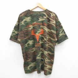 XL★古着 半袖 ビンテージ Tシャツ メンズ 00年代 00s A&A ロングホーン 大きいサイズ コットン クルーネック 緑 グリーン 迷彩 24may30 中古