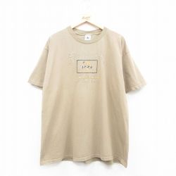 XL★古着 半袖 ビンテージ Tシャツ メンズ 00年代 00s JAZZ 刺繍 大きいサイズ コットン クルーネック 茶系 ブラウン 24may30 中古