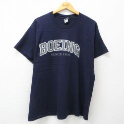 XL★古着 半袖 ビンテージ Tシャツ メンズ 90年代 90s ボーイング BOEING コットン クルーネック USA製 紺 ネイビー 【spe】 24may31 中古