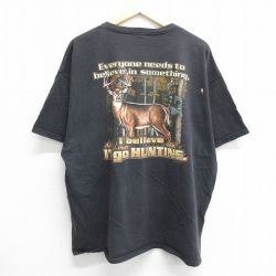 XL★古着 半袖 ビンテージ Tシャツ メンズ 00年代 00s シカ I believe 大きいサイズ コットン クルーネック 黒 ブラック 24may31 中古
