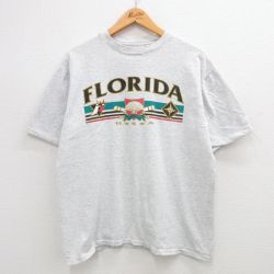 L★古着 半袖 ビンテージ Tシャツ メンズ 90年代 90s フロリダ シェル コットン クルーネック USA製 薄グレー 霜降り 24may31 中古