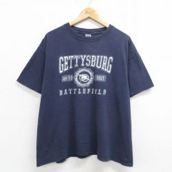 【50%OFF】XL★古着 半袖 ビンテージ Tシャツ メンズ 00年代 00s ゲティスバーグ 大砲 大きいサイズ コットン クルーネック 紺 ネイビー 24may31 中古