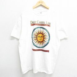 【50%OFF】XL★古着 半袖 ビンテージ Tシャツ メンズ 90年代 90s ディープクリーク湖 太陽 大きいサイズ コットン クルーネック 白 ホワイト 24may31 中古
