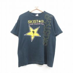 L★古着 半袖 ビンテージ Tシャツ メンズ 00年代 00s スキー 星 コットン クルーネック 黒 ブラック 24may31 中古