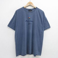 XL★古着 半袖 ビンテージ Tシャツ メンズ 00年代 00s モヒガンサン 刺繍 コットン クルーネック 紺 ネイビー 24jun01 中古