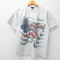M★古着 半袖 ビンテージ Tシャツ メンズ 00年代 00s USAロゴ 星条旗 クルーネック 薄グレー 霜降り 24jun04 中古