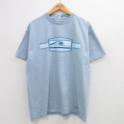 L★古着 半袖 ビンテージ Tシャツ メンズ 00年代 00s PEER 波 コットン クルーネック 薄紺 ネイビー 24jun05 中古