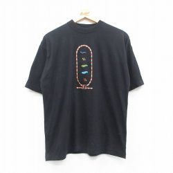 L★古着 半袖 ビンテージ Tシャツ メンズ 00年代 00s 刺繍 コットン クルーネック 黒 ブラック 24jun06 中古