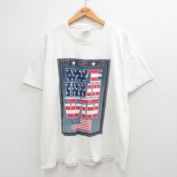 【50%OFF】XL★古着 半袖 ビンテージ Tシャツ メンズ 90年代 90s 星条旗 コットン クルーネック USA製 白 ホワイト 24jun07 中古