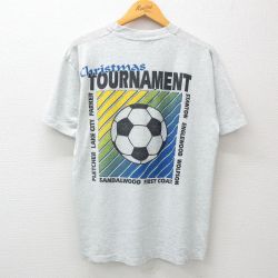 L★古着 フルーツオブザルーム 半袖 ビンテージ Tシャツ メンズ 90年代 90s サッカーボール トーナメント クルーネック USA製 薄グレー 霜降り 24jun07 中古