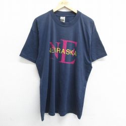 XL★古着 フルーツオブザルーム 半袖 ビンテージ Tシャツ メンズ 00年代 00s ネブラスカ クルーネック 紺 ネイビー 24jun07 中古